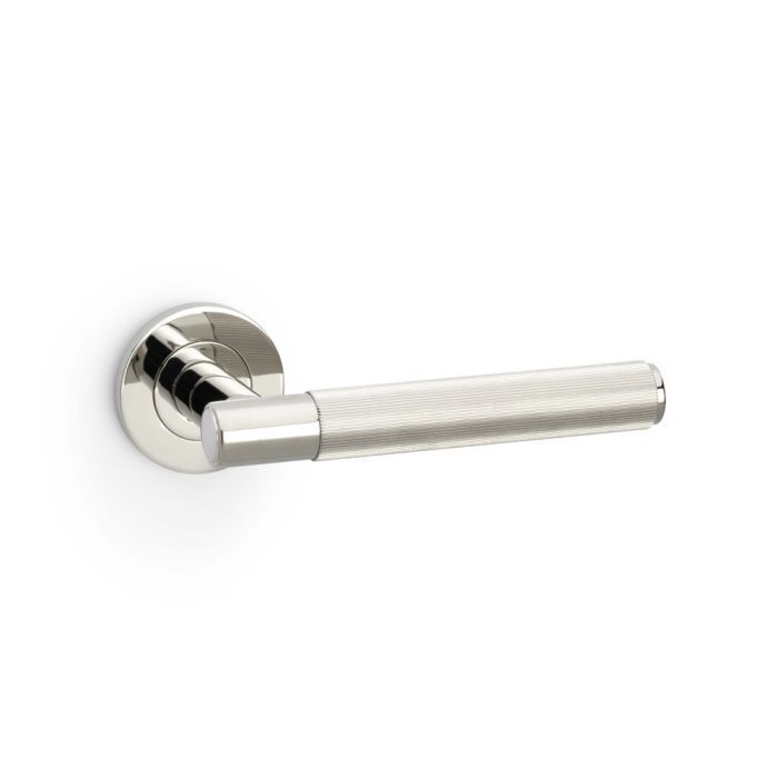 HE222-grp Reeded Lever on Round Rose - Pair